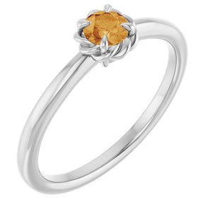 14K Gold Natural White Sapphire Claw-Prong Solitaire Rope Ring
