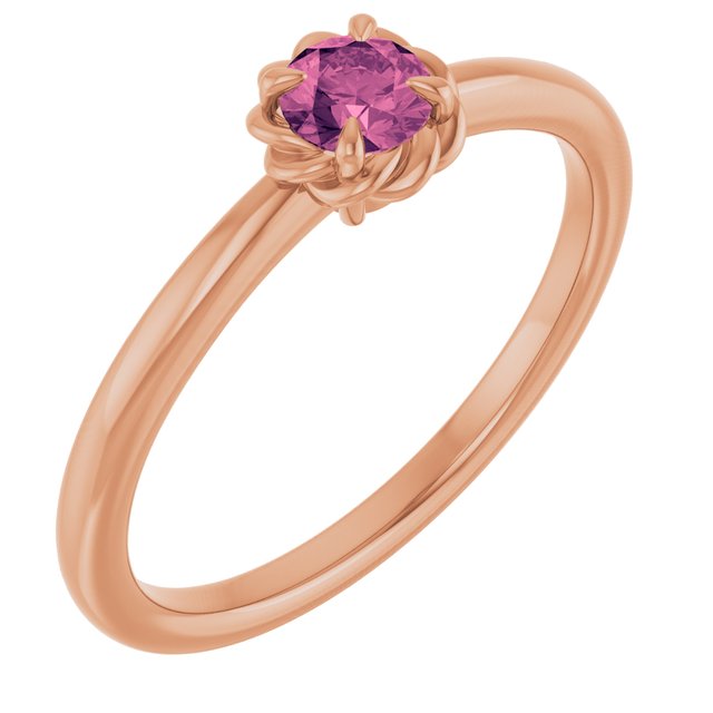 14K Gold Natural White Sapphire Claw-Prong Solitaire Rope Ring