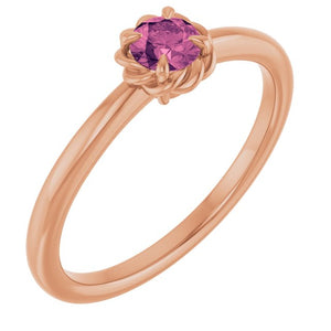 14K Gold Natural White Sapphire Claw-Prong Solitaire Rope Ring