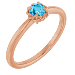 14K Gold Natural White Sapphire Claw-Prong Solitaire Rope Ring