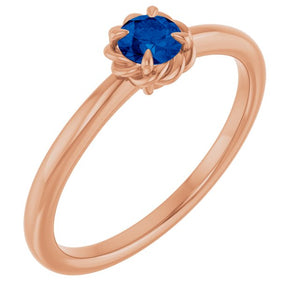 14K Gold Natural White Sapphire Claw-Prong Solitaire Rope Ring