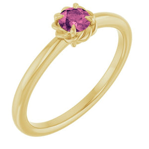 14K Gold Natural White Sapphire Claw-Prong Solitaire Rope Ring