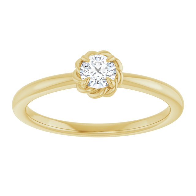14K Gold Natural White Sapphire Claw-Prong Solitaire Rope Ring