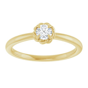 14K Gold Natural White Sapphire Claw-Prong Solitaire Rope Ring