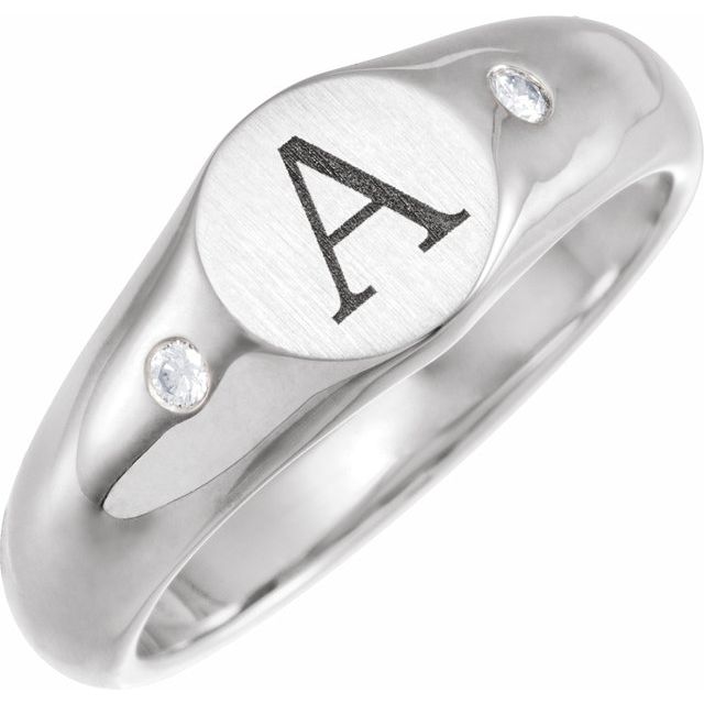 Natural Diamond Engravable Signet Ring | 14K Gold, Silver & Platinum | .06 CTW | Round | Polished