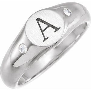 Natural Diamond Engravable Signet Ring | 14K Gold, Silver & Platinum | .06 CTW | Round | Polished