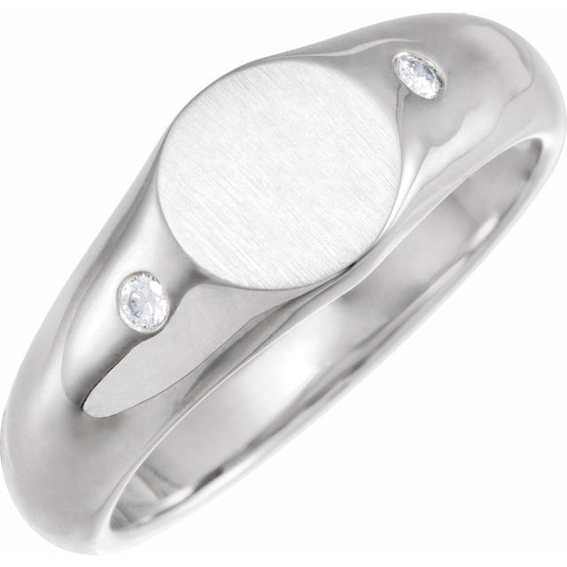 14K White Gold Engravable Signet Ring with .06 CTW Natural Diamond