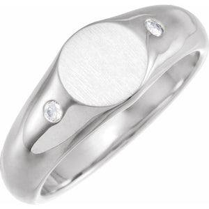 Natural Diamond Engravable Signet Ring | 14K Gold, Silver & Platinum | .06 CTW | Round | Polished