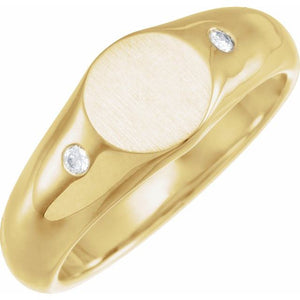 Natural Diamond Engravable Signet Ring | 14K Gold, Silver & Platinum | .06 CTW | Round | Polished