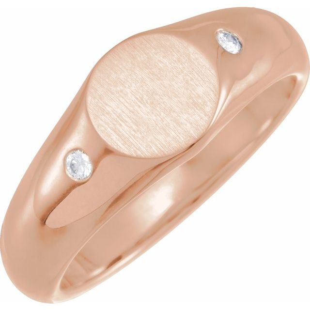 14K White  .06 CTW Natural Diamond 8.6 mm Round Signet Ring