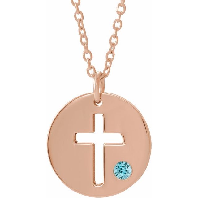 14K Gold .03 Ctw Natural Diamond Pierced Cross Disc Necklace