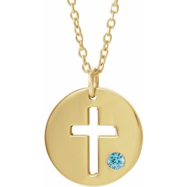 14K Gold .03 Ctw Natural Diamond Pierced Cross Disc Necklace