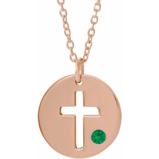 14K Gold .03 Ctw Natural Diamond Pierced Cross Disc Necklace