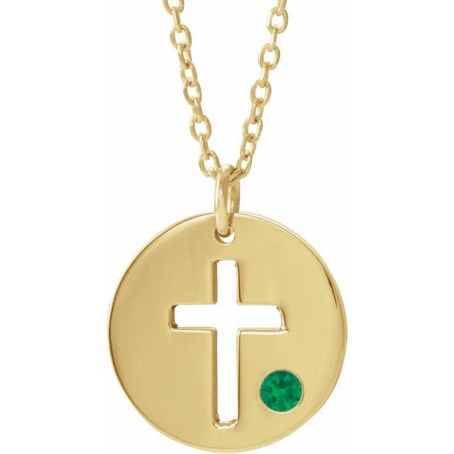 14K Gold .03 Ctw Natural Diamond Pierced Cross Disc Necklace