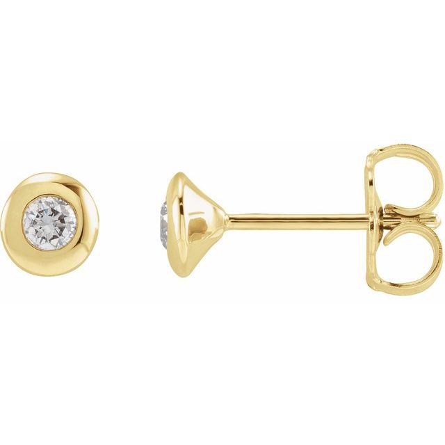 14K Gold Natural Diamond Domed Bezel-Set Earrings - Options Available