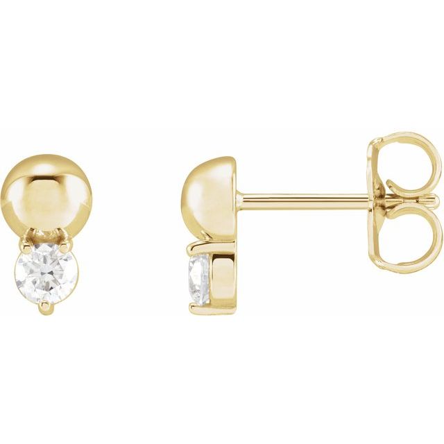 14K Gold Natural Diamond Solitaire Bead Earrings