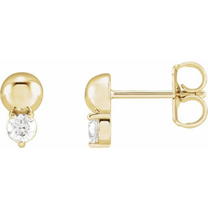 14K Gold Natural Diamond Solitaire Bead Earrings