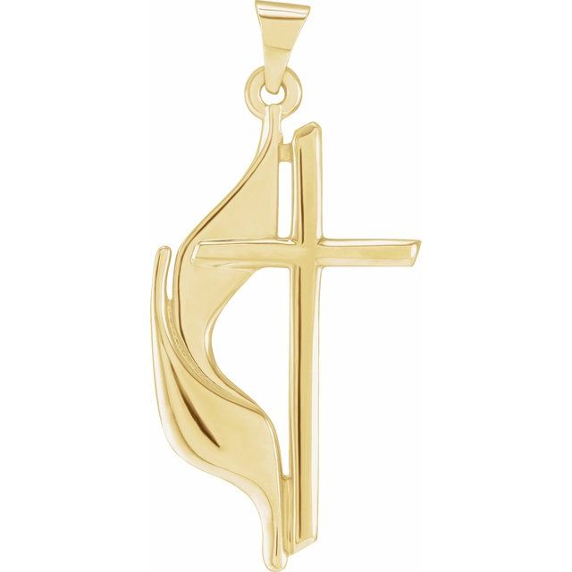 14K Yellow Gold Methodist Cross Pendant - 19x10 mm Faith Symbol