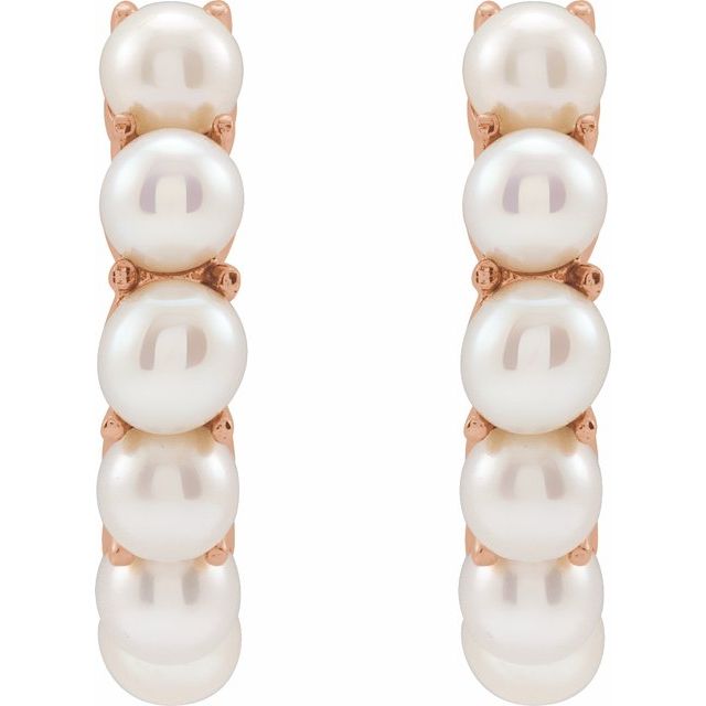 14K Gold Cultured White Freshwater Pearl 15.5 mm Huggie Hoop Earrings