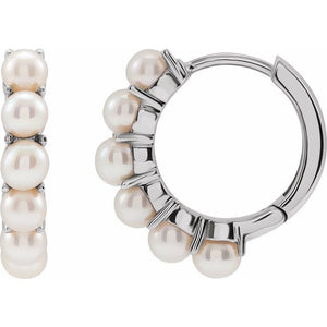 Cultured White Freshwater Pearl Hoop Earrings Crafted in 14K Gold