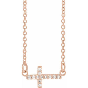 Platinum Diamond Sideways Cross Necklace - Options Available