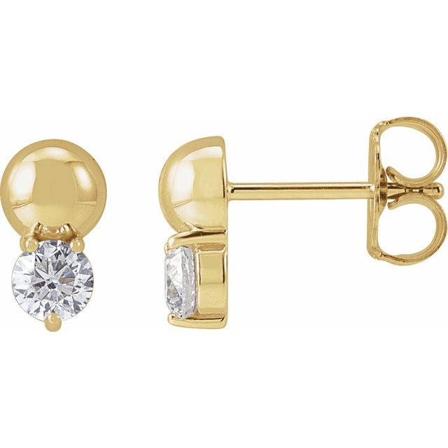 14K Gold Natural Diamond Solitaire Bead Earrings