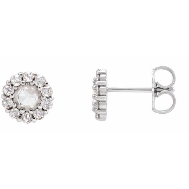 14K Gold Rose-Cut Natural Diamond Halo-Style Earrings