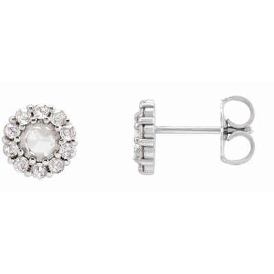 14K Gold Rose-Cut Natural Diamond Halo-Style Earrings