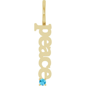 14K Gold Natural Aquamarine Peace Charm Pendant