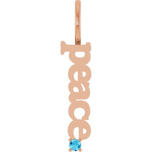 14K Gold Natural Aquamarine Peace Charm Pendant