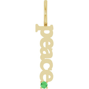 Natural Aquamarine Peace Charm Pendant in 14K Gold, Silver & Platinum