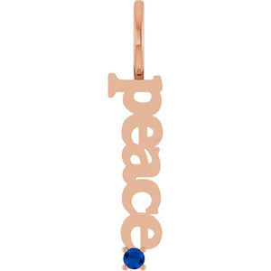 Natural Aquamarine Peace Charm Pendant in 14K Gold, Silver & Platinum