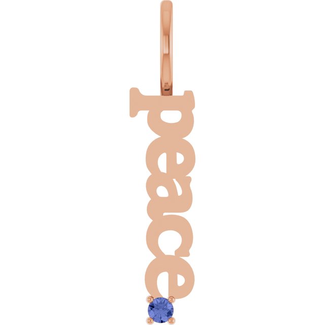 Natural Aquamarine Peace Charm Pendant in 14K Gold, Silver & Platinum