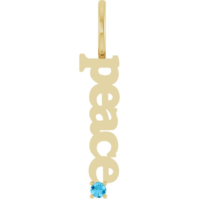 Natural Aquamarine Peace Charm Pendant in 14K Gold, Silver & Platinum