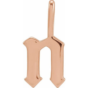 Gothic Initial Charm Pendant in 14K Gold with Multiple Design Options
