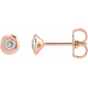 14K Gold Natural Diamond Domed Bezel-Set Earrings - Options Available