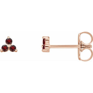 Natural Mozambique Three Stone Earrings with Garnet, Emerald & More in 14K Gold, Silver & Platinum