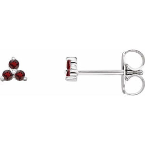 Natural Mozambique Three Stone Earrings with Garnet, Emerald & More in 14K Gold, Silver & Platinum