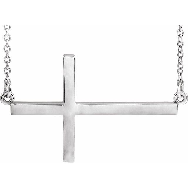 14K Yellow Gold, 28x16.2 mm Sideways Cross Necklace - Elegant Design