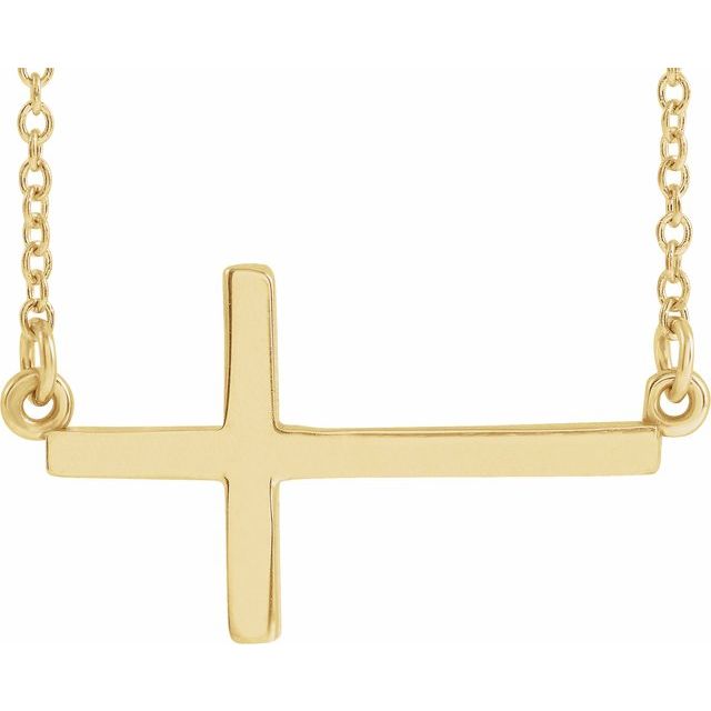 14K Yellow 28x16.2  mm Sideways Cross 16-18" Necklace