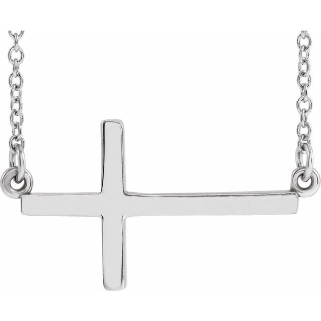 14K Yellow Gold, 28x16.2 mm Sideways Cross Necklace - Elegant Design