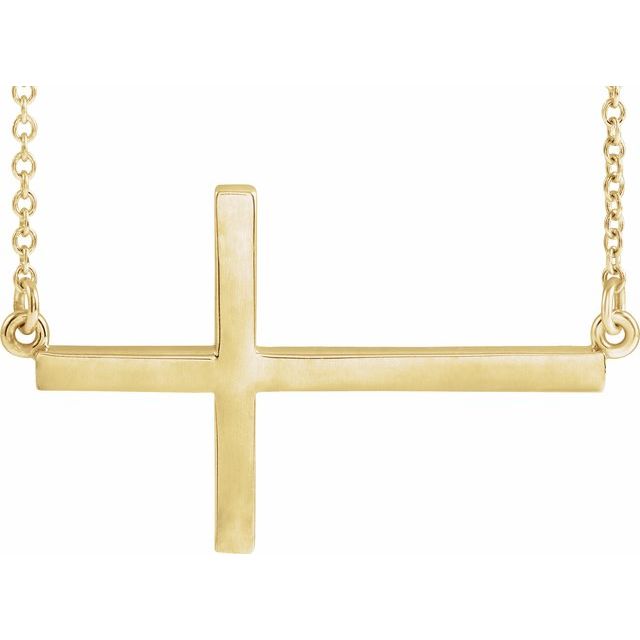 14K Yellow Gold, 28x16.2 mm Sideways Cross Necklace - Elegant Design