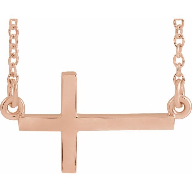 14K Yellow Gold, 28x16.2 mm Sideways Cross Necklace - Elegant Design