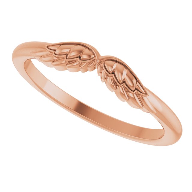 14K Gold Stackable Angel Wings Ring - Polished Design