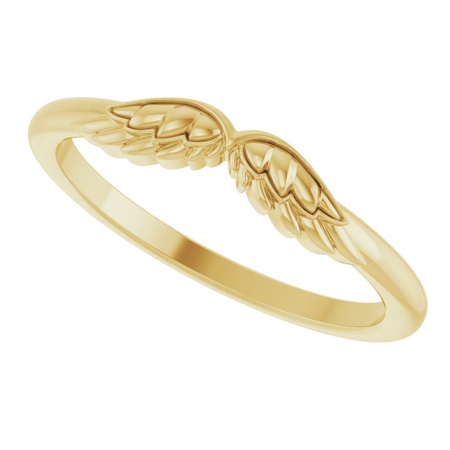 14K Gold Stackable Angel Wings Ring - Polished Design