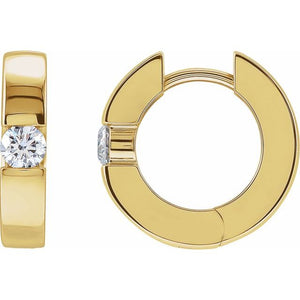 14K Gold Natural Diamond Hinged Huggie Earrings - Options Available