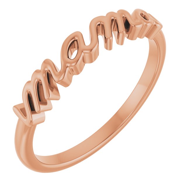 Polished Mama Script Ring in 14K Gold & Platinum
