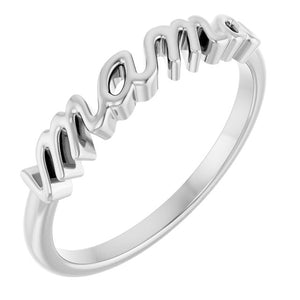 Polished Mama Script Ring in 14K Gold & Platinum