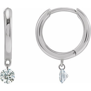 14K Gold Drilled Natural Diamond Hinged Hoop Earrings