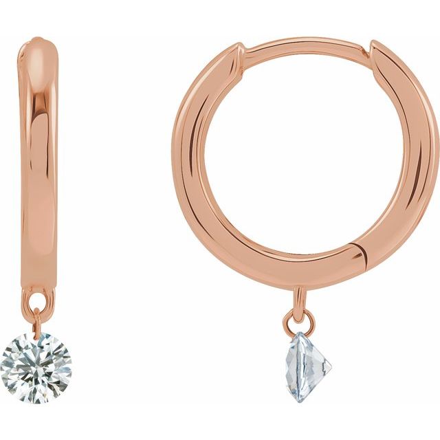 14K Gold Drilled Natural Diamond Hinged Hoop Earrings